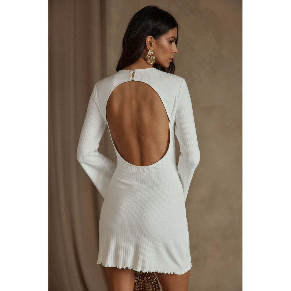 12th Tribe Tate White Rib Mini Long Sleeve Dress Size MM